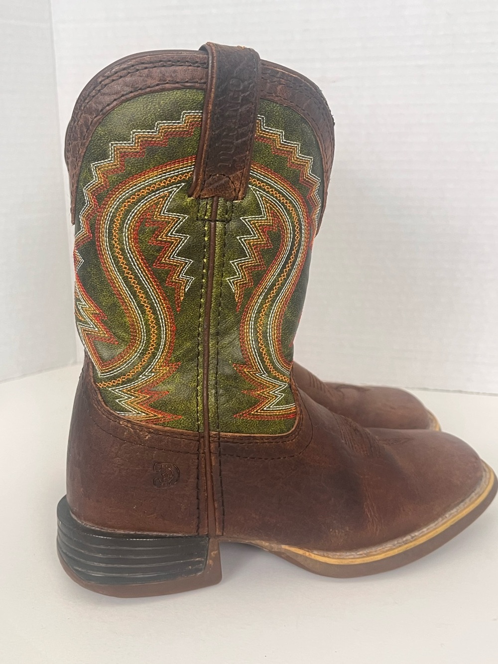 Durango Kids Western Boots Boys 13 Brown Green Leather Cowboy Rodeo Farm 8” - Picture 10 of 10